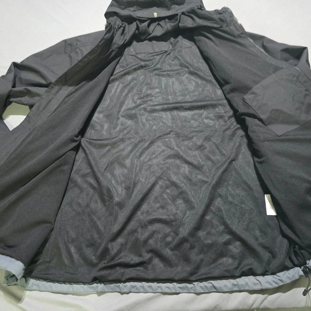 Monster Energy Windbreaker Jacket Mens 3XL Black Grey Hooded Mesh Lined Full Zip